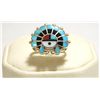 Image 1 : Zuni Multi-Stone Inlay Sun Face Sterling Silver Women's Ring - Emma Romancito