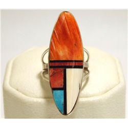Navajo Multi-Stone Inlay Sterling Silver Women's Ring - H. Smith