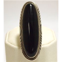 Navajo Onyx Sterling Silver Women's Ring - Herman Lee