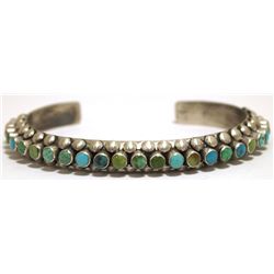Old Pawn Navajo Multi-Turquoise Sterling Silver Cuff Bracelet - Raymond Bitsue