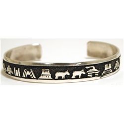 Navajo Sterling Silver Desert Scene Cuff Bracelet - Tommy Singer