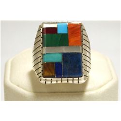 Navajo Multi-Stone Inlay Sterling Silver Men's Ring - Ray Jack