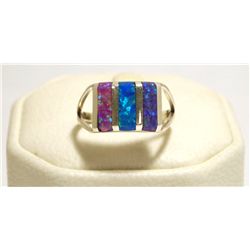 Zuni Multi-Color Opal Inlay Sterling Silver Women's Ring - Cheryl Siutza