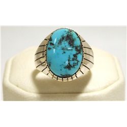 Navajo Sleeping Beauty Turquoise Sterling Silver Men's Ring - Ray Jack