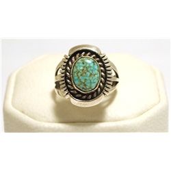 Navajo Spider Web Kingman Turquoise Sterling Silver Women's Ring - Eugene Belone