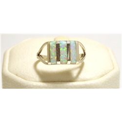 Zuni White/Pink Opal Inlay Sterling Silver Women's Ring - Cheryl Siutza