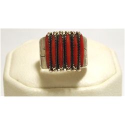 Zuni Coral Sterling Silver Men's Ring - Shirley Quam