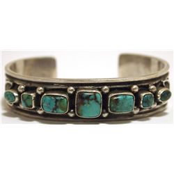 Old Pawn Navajo Mountain Turquoise Sterling Silver Cuff Bracelet - Sunshine Reeves