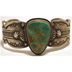 Old Pawn Navajo Mountain Turquoise Sterling Silver Cuff Bracelet - Freddy Melone