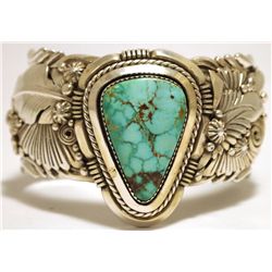 Old Pawn Navajo Mountain Turquoise Sterling Silver Cuff Bracelet - Ben Begaye