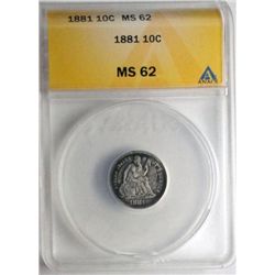 1881 Seated Liberty  dime  ANACS62