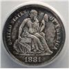 Image 2 : 1881 Seated Liberty  dime  ANACS62