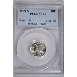 1940 S MERCURY DIME PCGS MS66