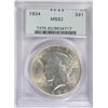 Image 1 : 1934 PEACE DOLLAR PCGS GREEN LABEL MS 62, LOOKS MUCH BETTER!