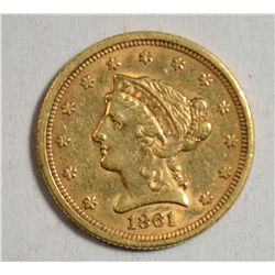 1861 $ 2 1/2 Gold Very Scarce TYPE 1, Reverse of 1861, Ch AU 50+