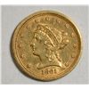 Image 1 : 1861 $ 2 1/2 Gold Very Scarce TYPE 1, Reverse of 1861, Ch AU 50+