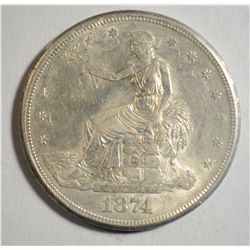 1874-S Trade Dollar AU/BU Frosty LUSTER