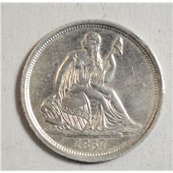 1837 Seated Lib Dime No Stars, Scarce 2 yr type AU55/58 Lustrus