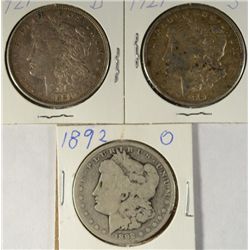 1892-O, 1921-D, AND 1921-S MORGAN SILVER DOLLARS IN CIRCULATED CONDITION