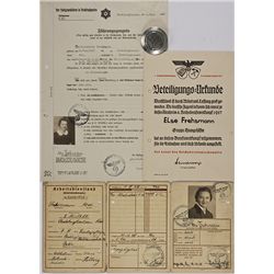 WOMAN'S REICHSARBIETSDIENST FILE AND BADGE
