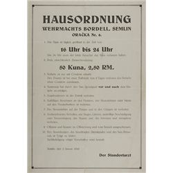 PRINTED RULES FOR A WEHRMACHT BORDELLO - LOCATED NEAR A JEWISH DEATH CAMP