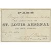 Image 1 : ST. LOUIS ARSENAL PASS SIGNED BY A GETTYSBURG HERO