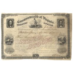 VIRGINIA BOND ISSUED TO "A FREE MAN OF COLOR", WITH LAST CONFEDERATE CAPITOL FLAG REMNANT