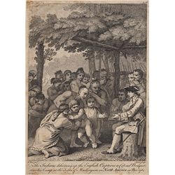 BENJAMIN WEST ENGRAVING OF INDIANS GIVING UP ENGLISH CAPTIVES