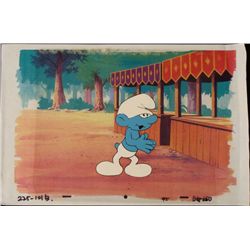 Awesome Smurfs Orig Cel Animation Background Blue Art