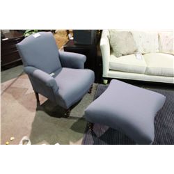 BLUE BAKER TRADITIONAL ARMCHAIR & OTTOMAN