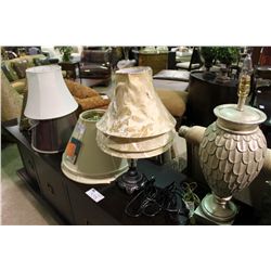 LOT OF ASSORTED LAMP SHADES, TABLE LAMPS & DECOR
