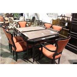 COUNCILL DINING TABLE WITH 2 LEAFS & 6 RED FABRIC