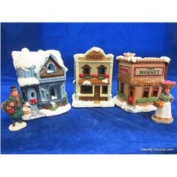 3 Christmas Village Buildings & 2 People