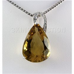 25.57CTW Big Stone Yellow Topaz Silver Pendant
