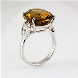 24.28CTW Big Stone Yellow Topaz Silver Ring