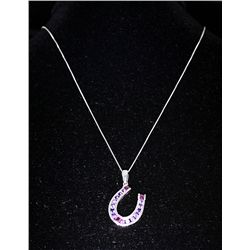 Sterling Platinum Amethyst Horseshoe Necklace