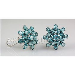 60.05CTW Flower Blue Zircon Cluster Silver Earring