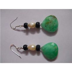 65.0 ctw Emerald and Pearl Earring .925 Sterling Silver