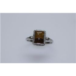 11.60 CTW TIGER EYE RING .925 STERLING SILVER