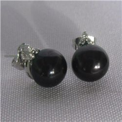 BLACK PEARL 3-STONE CZ EARRINGS; AUTHENTIC PHILIPPINE P