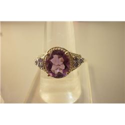 28.00 Amethyst and TANZANITE cut fine ring .925 STERLIN