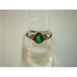 NATURAL 11.25 CTW EMERALD AND DIAMOND RING .925 STERLIN