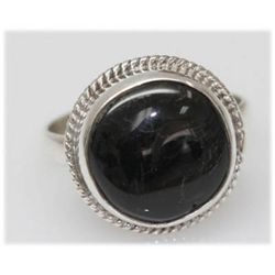 Natural 23.83 Ctw Black Onex Ring .925 Sterling Silver
