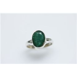 NATURAL 17.75 CTW EMERALD OVAL RING .925 STERLING SILVE