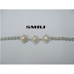 3 PEACH PEARLS ELEGANT SILVER BRACELET *** METAL: SILVE
