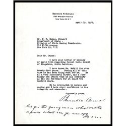 Bernard Baruch Signature on his Personal Letterhead.