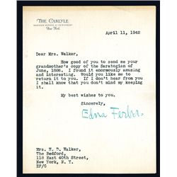 Edna Ferber Signed Letter, 1942.