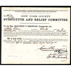 William “Boss “ Tweed signed, 1863, $300 Substitute Civil War Bounty Form.