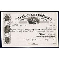 Bank of Lexington, Proof Stock Certificate.