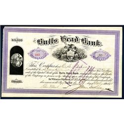 Bulls Head Bank, 1875 Issued Stock Certificate.